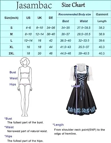 JASAMBAC Women's German Dirndl Dress Costumes 3 Pieces for Oktoberfest Carnival - Image 6