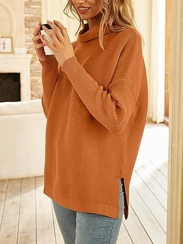 LILLUSORY Women's Mock Turtleneck Sweater Oversized Long Sleeve Split Hem Casual Knit Pullover Tunic Tops - Image 5