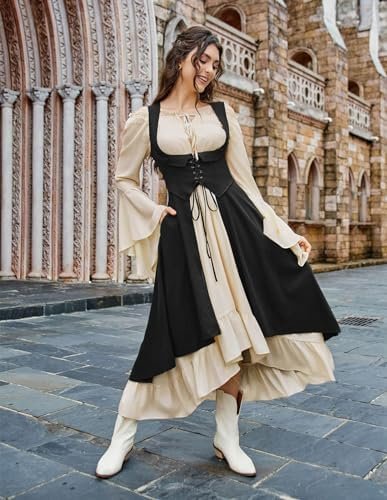 Scarlet Darkness Women Renaissance Costume Underbust Pirate Peasant High Low Dress with Pockets - Image 4