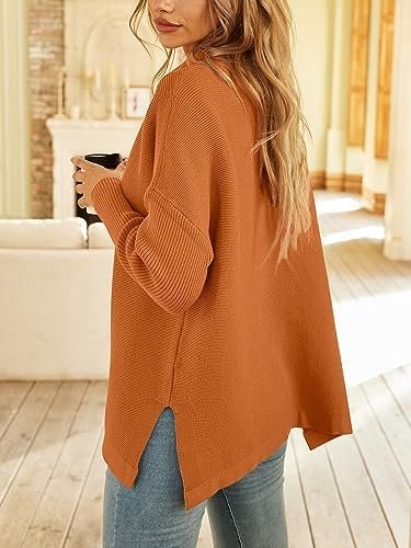 LILLUSORY Women's Mock Turtleneck Sweater Oversized Long Sleeve Split Hem Casual Knit Pullover Tunic Tops - Image 4