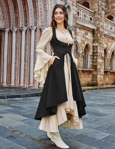 Scarlet Darkness Women Renaissance Costume Underbust Pirate Peasant High Low Dress with Pockets - Image 3
