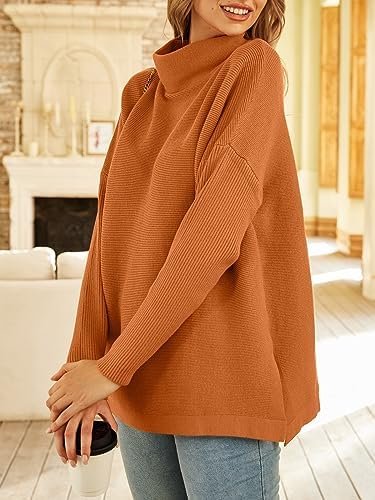 LILLUSORY Women's Mock Turtleneck Sweater Oversized Long Sleeve Split Hem Casual Knit Pullover Tunic Tops - Image 3