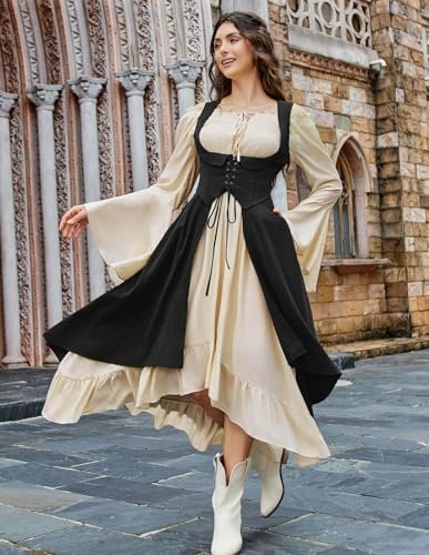 Scarlet Darkness Women Renaissance Costume Underbust Pirate Peasant High Low Dress with Pockets - Image 7