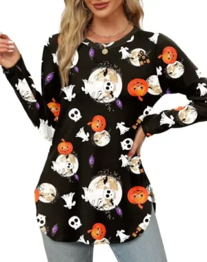 XIEERDUO Womens Long Sleeve Round Neck Shirts Side Split Basic Loose Tunic Tops Casual 2024