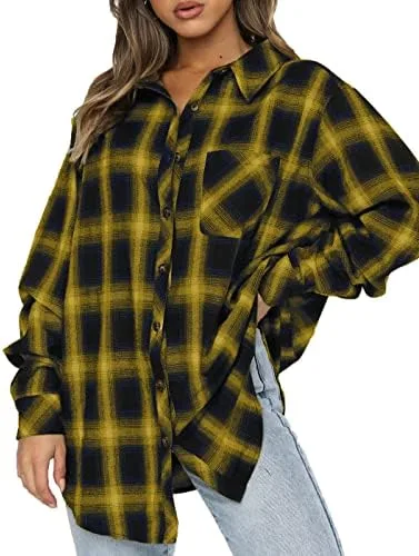 CHYRII Womens Button Down Flannel Shirts Long Sleeve Plaid Shackets Business Casual Blouse Top - Image 4