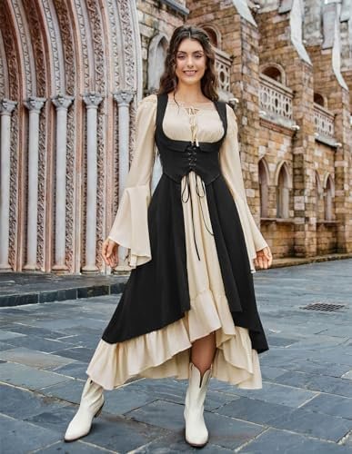 Scarlet Darkness Women Renaissance Costume Underbust Pirate Peasant High Low Dress with Pockets - Image 9