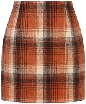 IDEALSANXUN Womens High Waist Plaid Skirt Bodycon Pencil Wool Mini Skirts