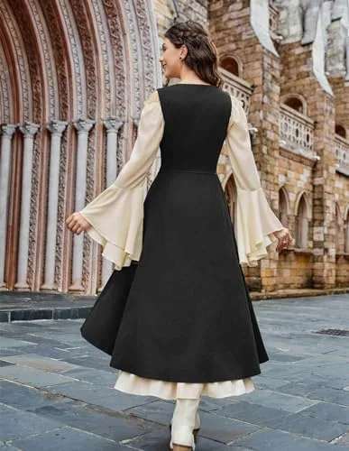 Scarlet Darkness Women Renaissance Costume Underbust Pirate Peasant High Low Dress with Pockets - Image 5