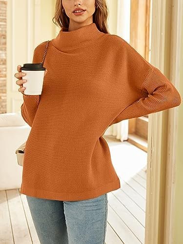 LILLUSORY Women's Mock Turtleneck Sweater Oversized Long Sleeve Split Hem Casual Knit Pullover Tunic Tops - Image 2