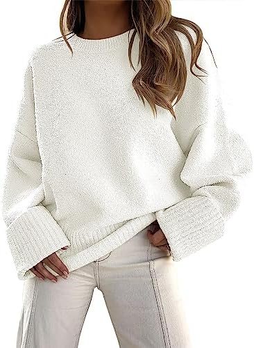 ANRABESS Women's Oversized Crewneck Long Sleeve Fuzzy Knit Casual Chunky Warm 2024 Fall Pullover Sweaters Top Trendy Outfits