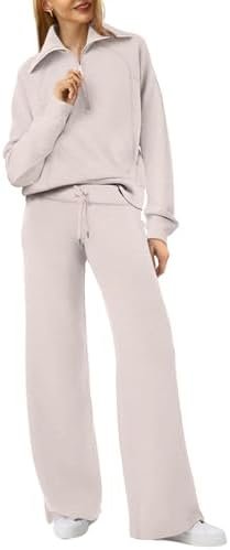 XIEERDUO Lounge Sets For Women 2 Piece Outfits Half Zip Sweatshirt And Wide Leg Sweatpant 2024 Sweatsuit Tracksuit