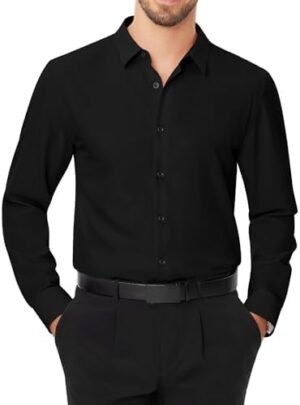 J.VER Men's Dress Shirts Stretch Long Sleeve Formal Shirt Solid Business Casual Button Down Shirts for Wedding Prom