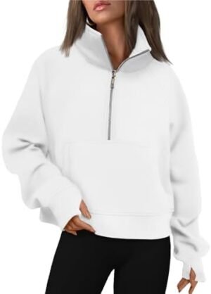 AUTOMET Womens Sweatshirts Half Zip Cropped Pullover Fleece Quarter Zipper Hoodies Fall outfits Clothes Thumb Hole