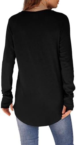 XIEERDUO Womens Tunic Tops to Wear with Leggings Long Sleeve Thumb Hole Shirts Crew Neck Curved Hem - Image 4