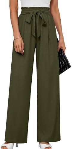 Heymoments Women's Wide Leg Lounge Pants with Pockets Lightweight High Waisted Adjustable Tie Knot Loose Trousers