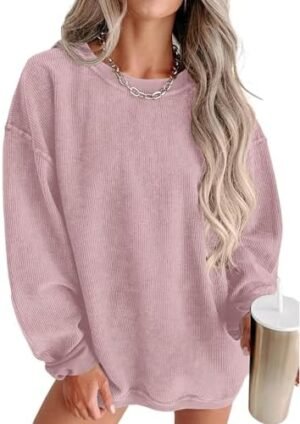 Caracilia Womens Oversized Sweatshirt Sweater Crewneck Long Sleeve Ribbed Corduroy Casual Pullover 2024 Fall Fashion Clothes