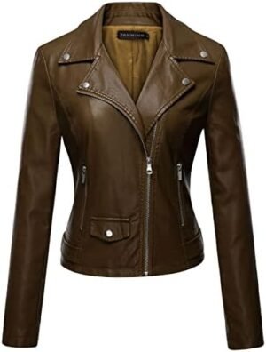 Tanming Women's Faux Leather Moto Biker Short Coat Jacket
