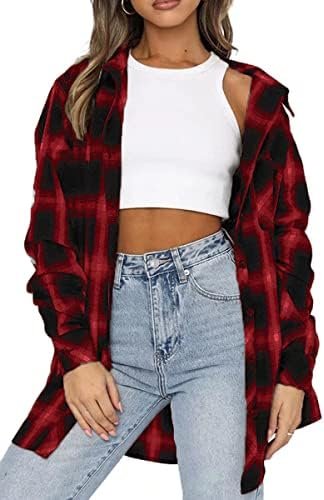 CHYRII Womens Button Down Flannel Shirts Long Sleeve Plaid Shackets Business Casual Blouse Top - Image 3