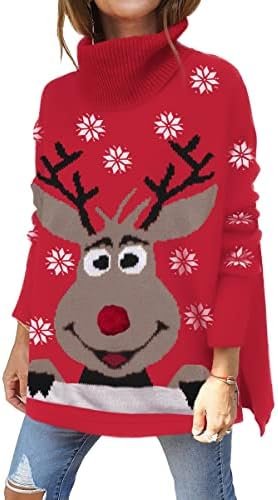 LILLUSORY Women's Turtleneck Oversized Sweaters 2024 Fall Long Batwing Sleeve Spilt Hem Tunic Pullover Sweater Knit Tops