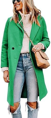 Tanming Women's Notch Lapel Double Breasted Wool Blend Mid Long Pea Trench Coat