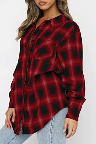 CHYRII Womens Button Down Flannel Shirts Long Sleeve Plaid Shackets Business Casual Blouse Top - Image 5