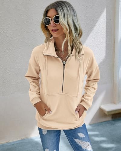 PRETTYGARDEN Women's Casual Long Sleeve Lapel Zipper Sweatshirt Drawstring Loose Pullover Tops - Image 2