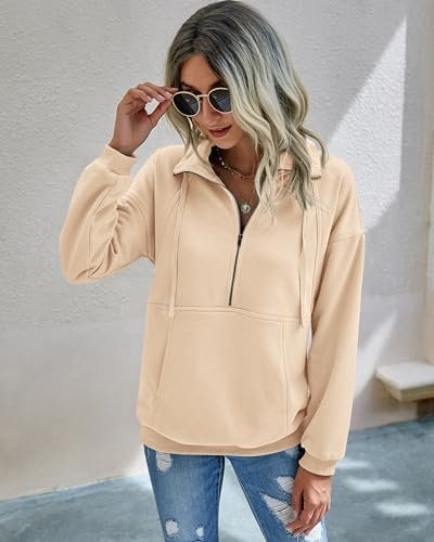 PRETTYGARDEN Women's Casual Long Sleeve Lapel Zipper Sweatshirt Drawstring Loose Pullover Tops - Image 3