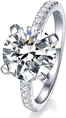 IMOLOVE Solitaire Moissanite Engagement Ring, 1CT D Color VVS1 Clarity, 925 Sterling Silver with 18K White Gold Plated, Ideal Gift for Women