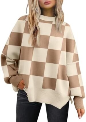 LILLUSORY Women's Oversized Batwing Sweaters 2024 Fall Outfits Crewneck Ribbed Knit Side Slit Trendy Pullover Tops