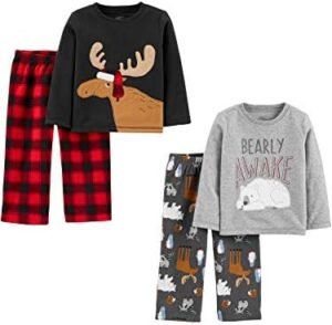 Simple Joys by Carter's Boys and Toddlers' 4-Piece Pajama Set (Cotton Top & Fleece Bottom)