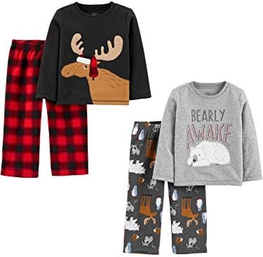 Simple Joys by Carter's Boys and Toddlers' 4-Piece Pajama Set (Cotton Top & Fleece Bottom)