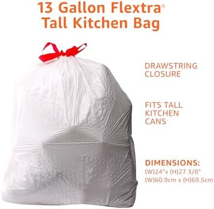 Amazon Basics Flextra Tall Kitchen Drawstring Trash Bags, Unscented, 13 Gallon, 120 Count, Pack of 1 - Image 3