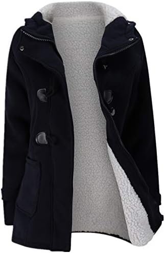 JiangWu Womens Fashion Horn Button Fleece Thicken Coat with Hood Winter Warm Jacket