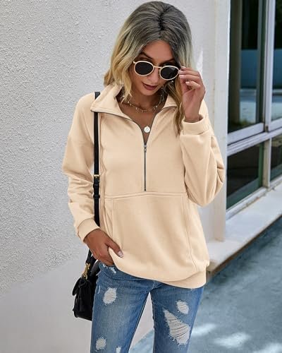 PRETTYGARDEN Women's Casual Long Sleeve Lapel Zipper Sweatshirt Drawstring Loose Pullover Tops - Image 4
