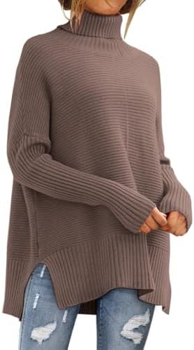 LILLUSORY Women's Oversized Turtleneck Sweaters Fall Batwing Sleeve Ribbed Tunic Sweater