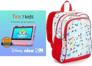 Fire 7 Kids Tablet, 7" (16 GB, Purple) Backpack Bundle