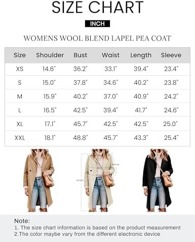 Tanming Women's Notch Lapel Double Breasted Wool Blend Mid Long Pea Trench Coat - Image 6