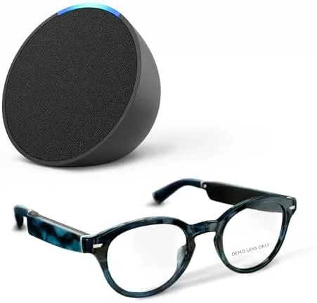 Amazon Echo Frames (3rd Gen) + Echo Pop | Smart glasses with Alexa | Round frames in Blue Tortoise with prescription ready lenses - Image 2