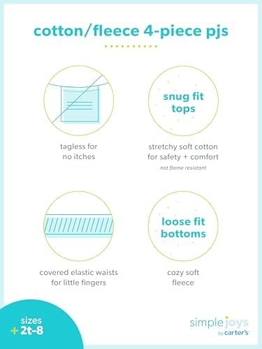 Simple Joys by Carter's Boys and Toddlers' 4-Piece Pajama Set (Cotton Top & Fleece Bottom) - Image 4