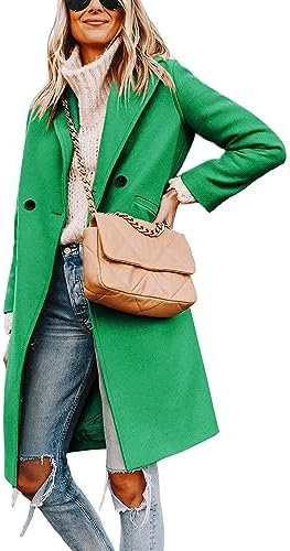 Tanming Women's Notch Lapel Double Breasted Wool Blend Mid Long Pea Trench Coat - Image 2