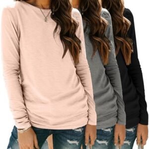 Zeagoo 3 Pack Long Sleeve Shirts for Women Casual Soft Crewneck Basic Tee Tops Fall Outfit Clothes