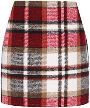 IDEALSANXUN Womens High Waist Plaid Skirt Bodycon Pencil Wool Mini Skirts