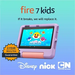 Amazon Fire 7 Kids tablet (newest model) ages 3-7. Top-selling 7" kids tablet on Amazon | ad-free content with parental controls included, 10-hr battery, 32 GB, Purple