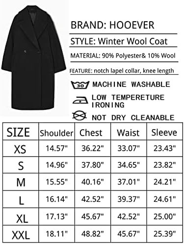 Hooever Women's Winter Wool Coat Casual Notch Lapel Single-Breasted Peacoat - Image 7
