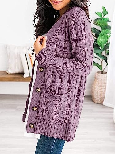 PRETTYGARDEN Women's Open Front Cardigan Sweaters Fall Fashion Button Down Cable Knit Chunky Winter Outerwear Coats - Image 2