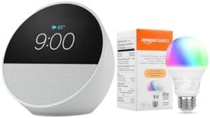 Echo Spot with Amazon Basics Smart Color Bulb