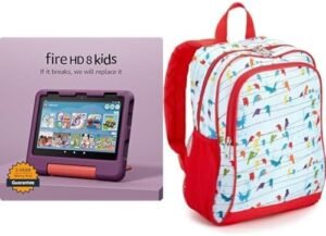 New Amazon Fire HD 8 Kids Tablet (32 GB, Grape, 6 months Kids+, 2024 release) + Backpack Bundle