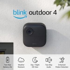 Blink Outdoor 4 (4th Gen) + Blink Mini – Smart security camera, two-way talk, HD live view, motion detection, set up in minutes, Works with Alexa – 3 camera system + Mini (White)