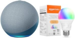 Echo (4th Gen) with Amazon Basics Smart Color Bulb