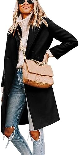 Tanming Women's Notch Lapel Double Breasted Wool Blend Mid Long Pea Trench Coat - Image 3